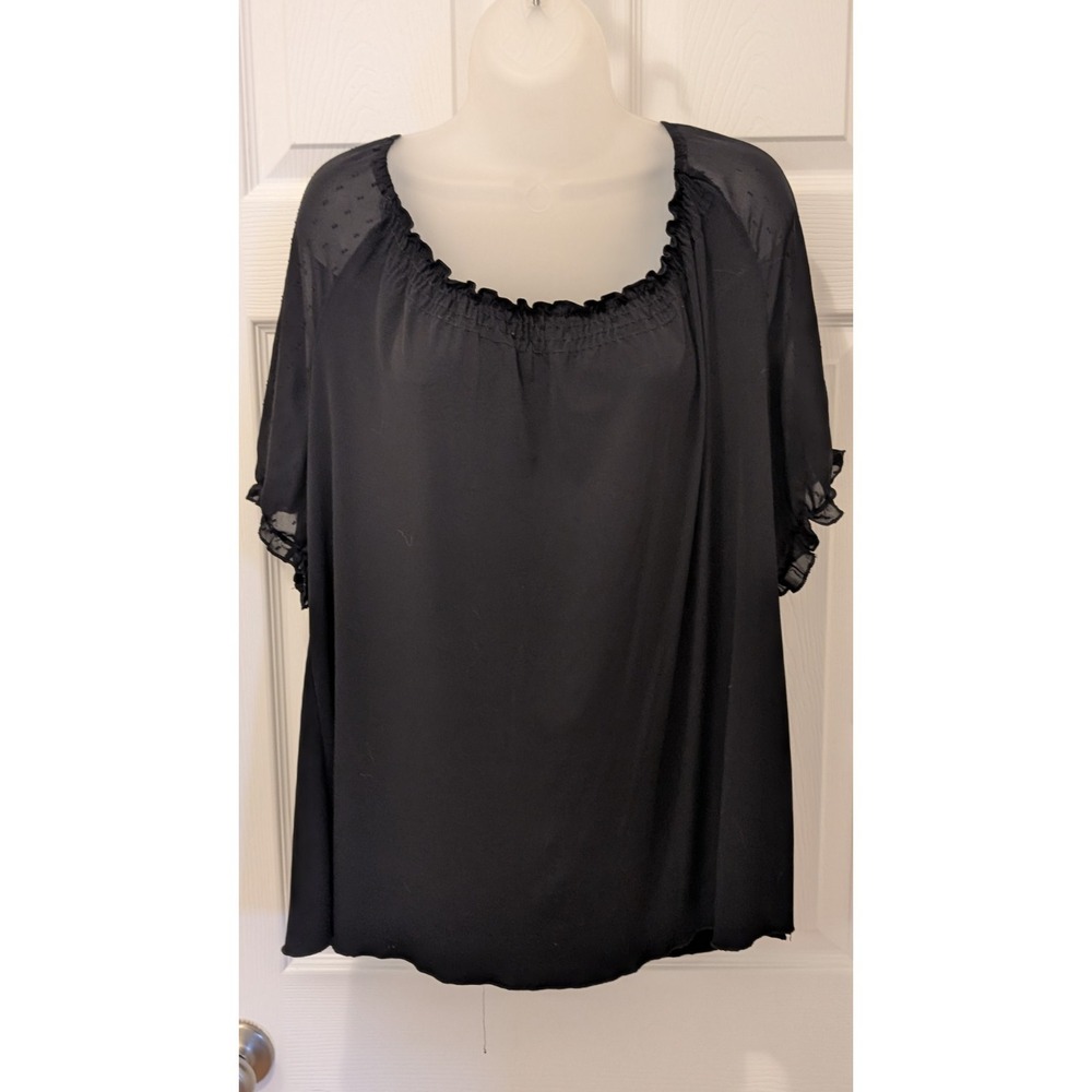 Lane Bryant Black Sheer Peasant Blouse Size 18/20 Flowy Chiffon Top Plus Size